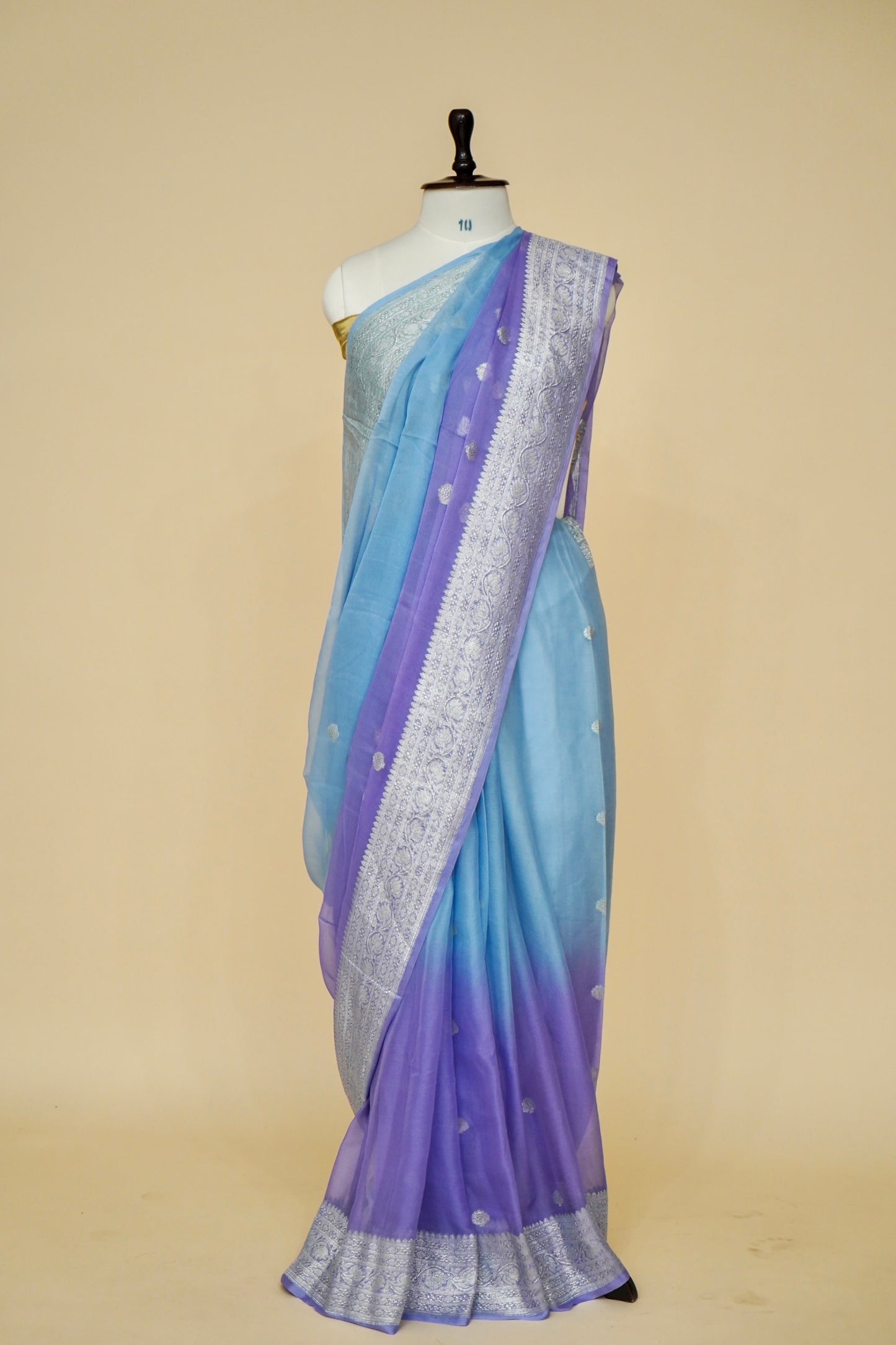 Pure Banarasi Dual-Color Khaddi Georgette Saree with Kadhwa Buta By Kalakari