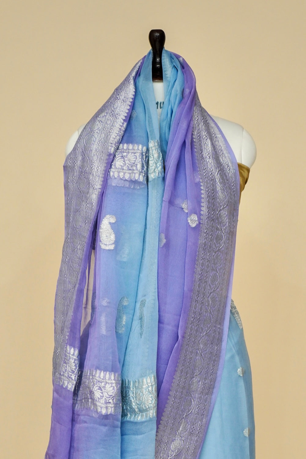 Pure Banarasi Dual-Color Khaddi Georgette Saree with Kadhwa Buta