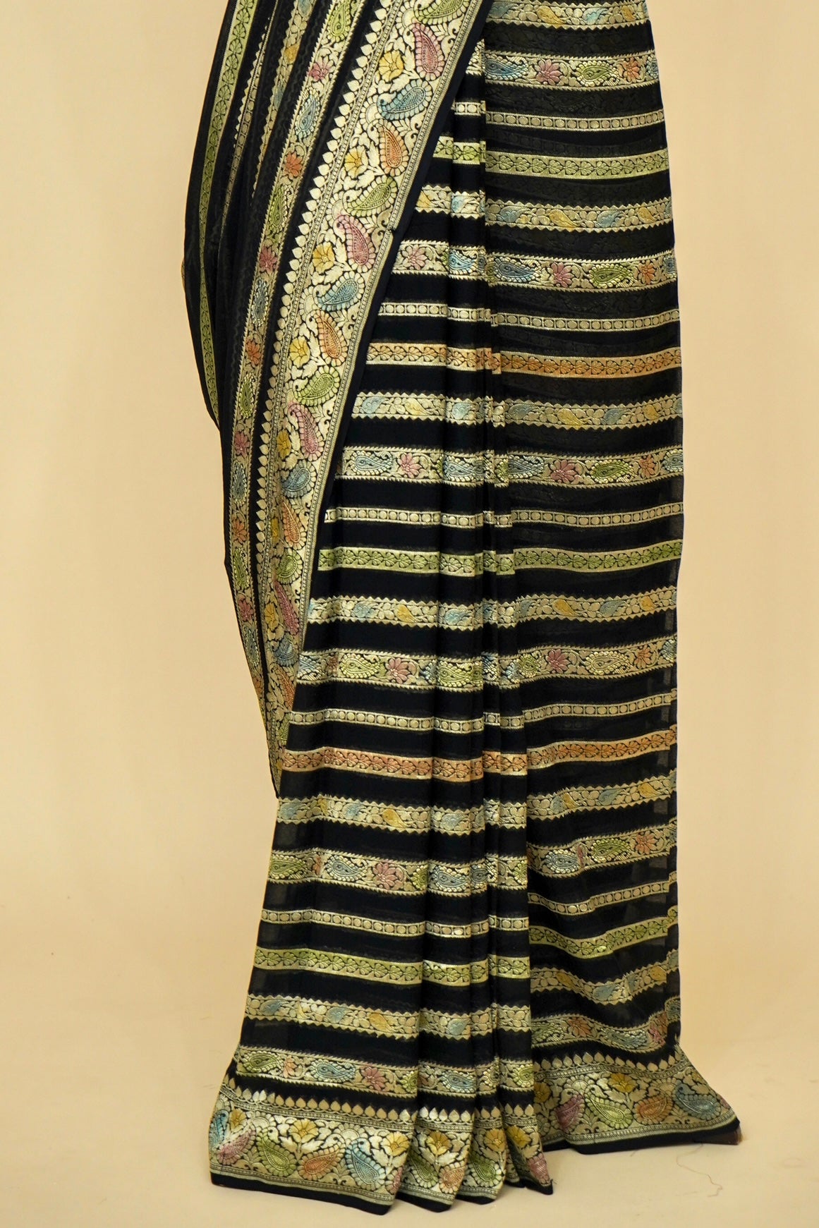 Pure Banarasi Black Khaddi Georgette Saree with Meenakari Work