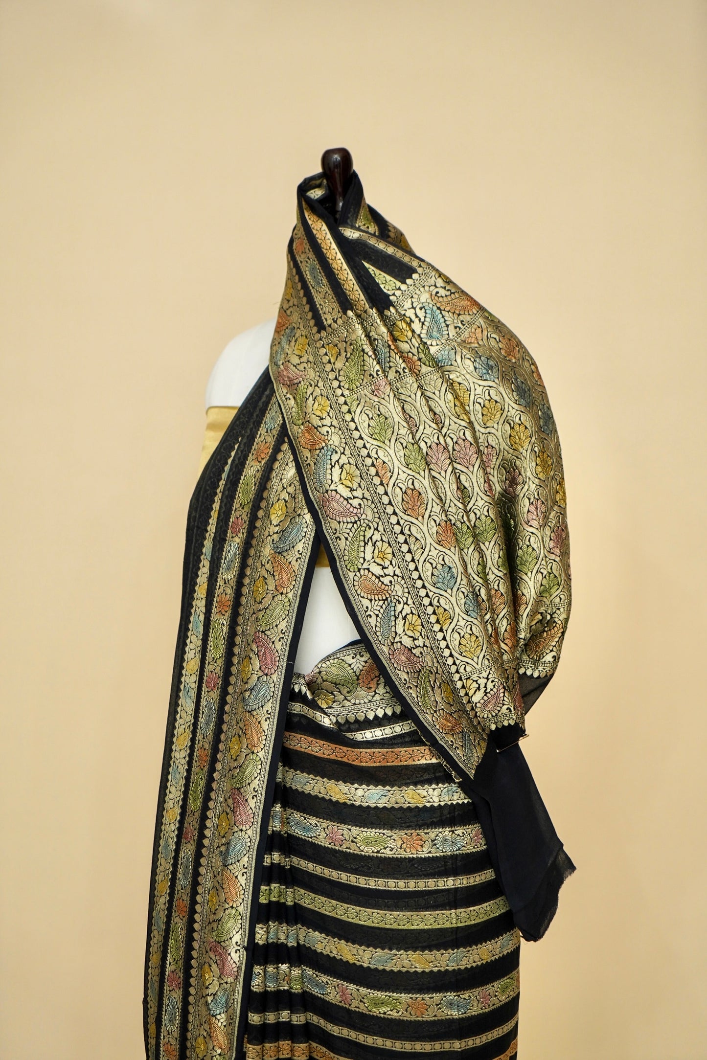 Pure Banarasi Black Khaddi Georgette Saree with Meenakari Work