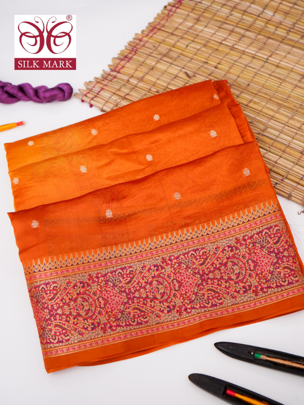 Pure Mango Katan Silk Saree with Jamewar Banarasi Border By kalakari