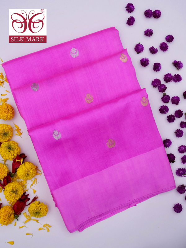 Pure Pink Banarasi Mango Katan Silk Saree in Kadhwa Buti By Kalakari