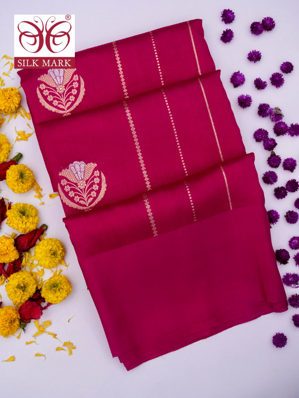 Pure Pink Banarasi R Mango Katan Silk Saree with Kadhwa Buti Work By Kalakari