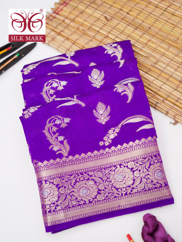 Pure Purple Chinya Katan Silk Jaal Weaving Saree By Kalakari