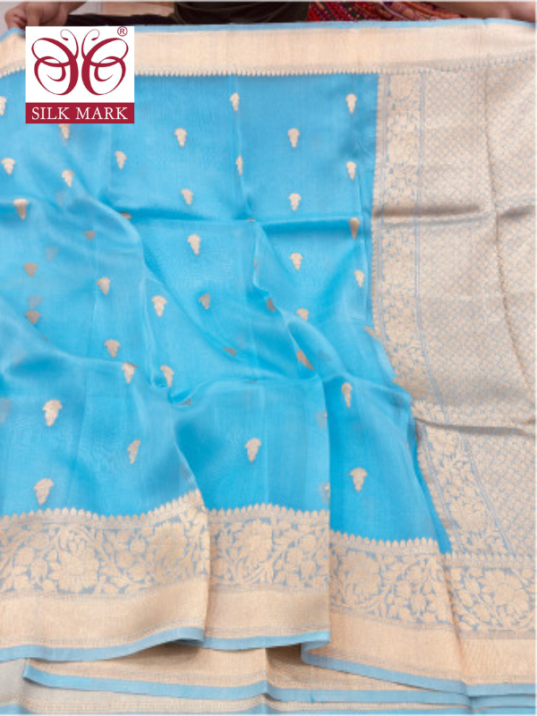 Silk Marked Handwoven Kora Organza Banarasi Saree By Kalakari