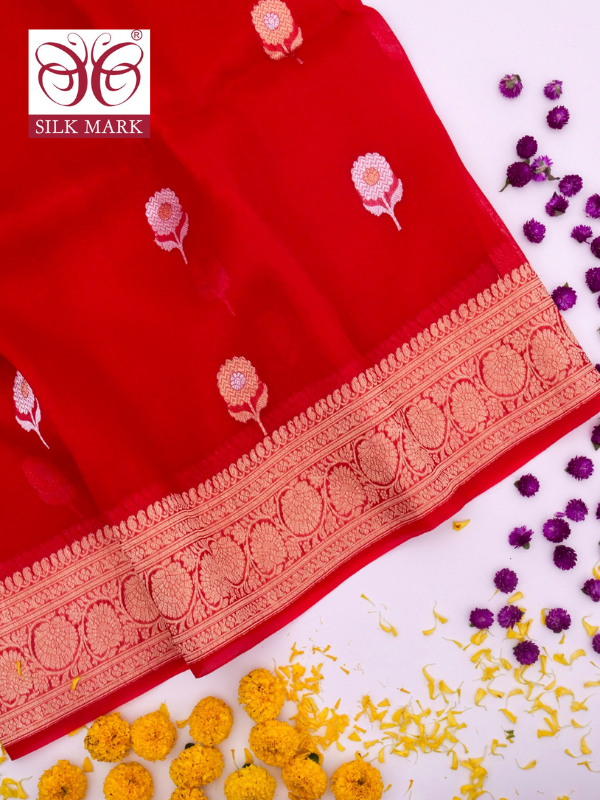 Handloom Banarasi Pure kora Organza Kadhwa Buti weaving By kalakari