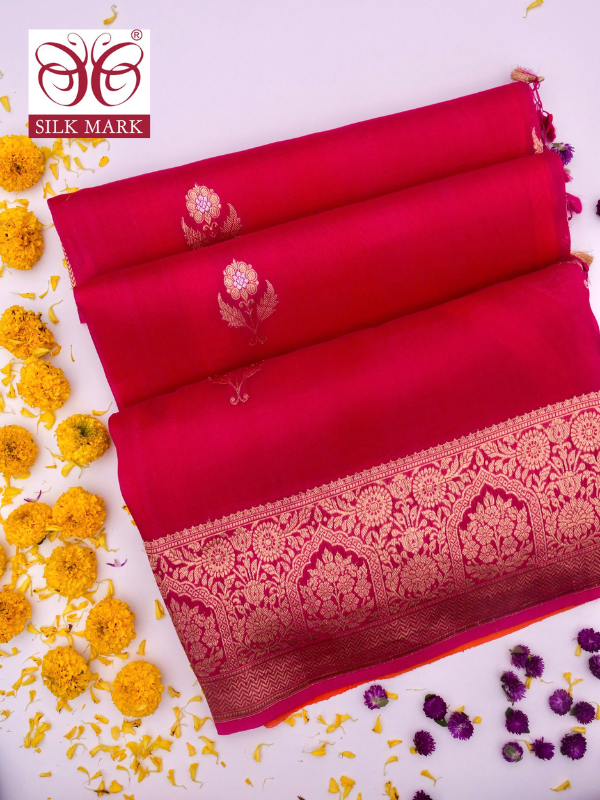 Handloom Banarasi Pure Kora Organza Saree with Kadhwa Buti Weaving By kalakari