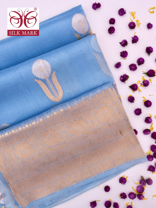 Handloom Banarasi Kora Organza Saree with Kadhwa Buti By Kalakari
