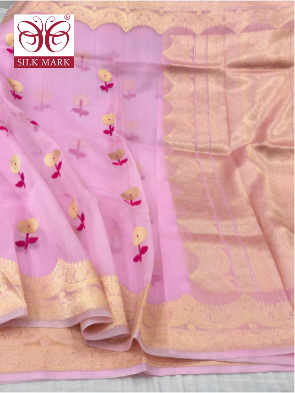 Handwoven Banarasi Kora Organza with Kadhwa Buta, Silk Marked By kalakari