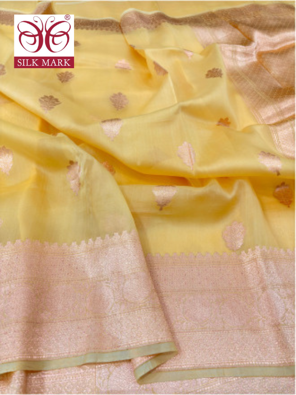 Handwoven Banarasi Pure Kora Organza in Kadhwa Buta Weave Silk Marked