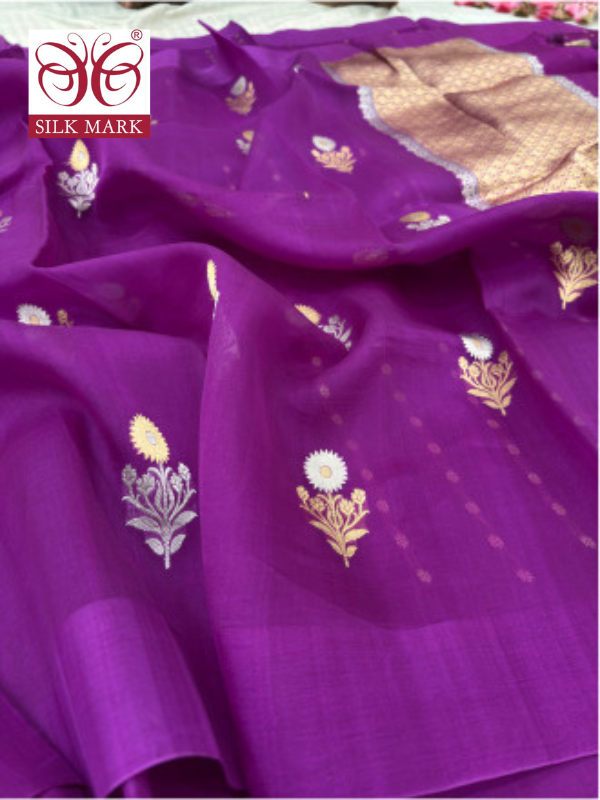 Handwoven Banarasi Kora Organza with Kadhwa Buta By Kalakari