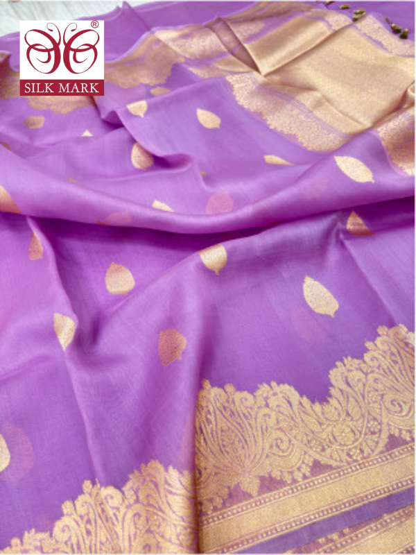 Handwoven Banarasi Kora Organza Saree with Kadhwa Buta By Kalakari