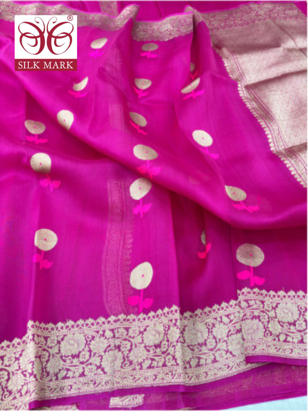 Handwoven Banarasi Pure Kora Organza Saree with Kadhwa Buta By kalakari