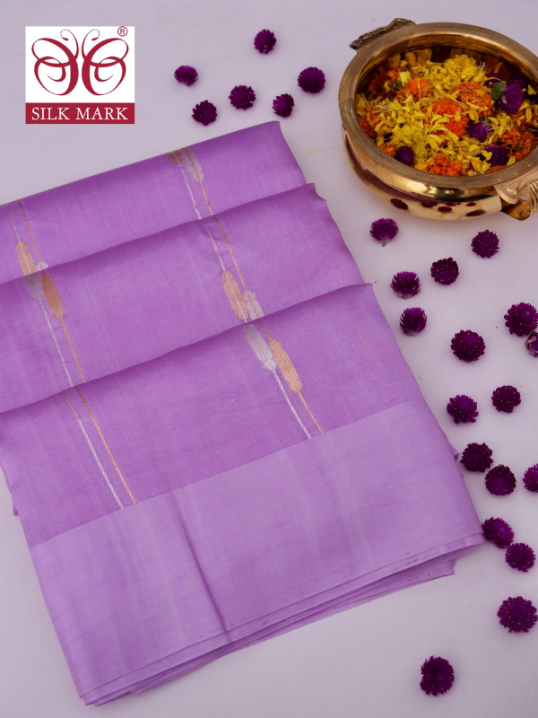 Mango Katan Silk Banarasi Saree with Handloom Kadhwa Buti By Kalakari