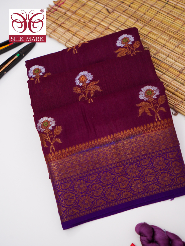 Pure Banarasi Munga Silk Saree with Rupa Sona Kadhiyaal Border By Kalakari