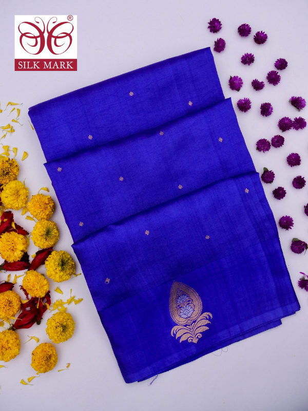 Pure Blue Banarasi Mango Katan Silk Saree with Full Kadhwa Buti By Kalakari