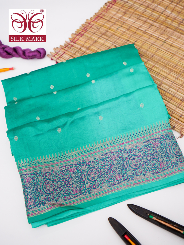 Pure Mango Katan Silk Saree with Jamewar Banarasi Border By Kalakari