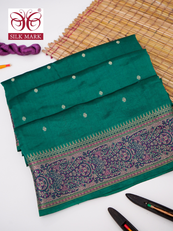 Pure Mango Katan Silk Saree with Jamewar Banarasi Border By Kalakari