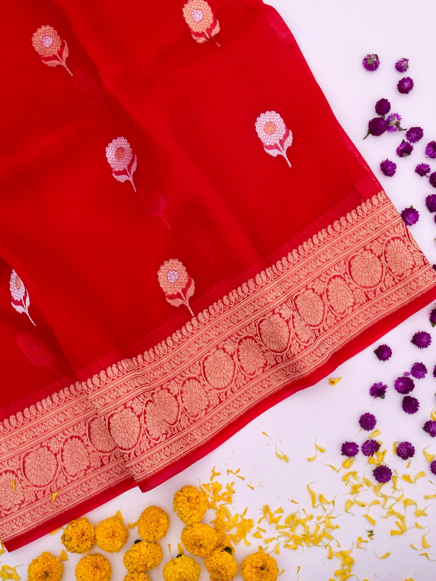 Handloom Banarasi Pure kora Organza Kadhwa Buti weaving By kalakari