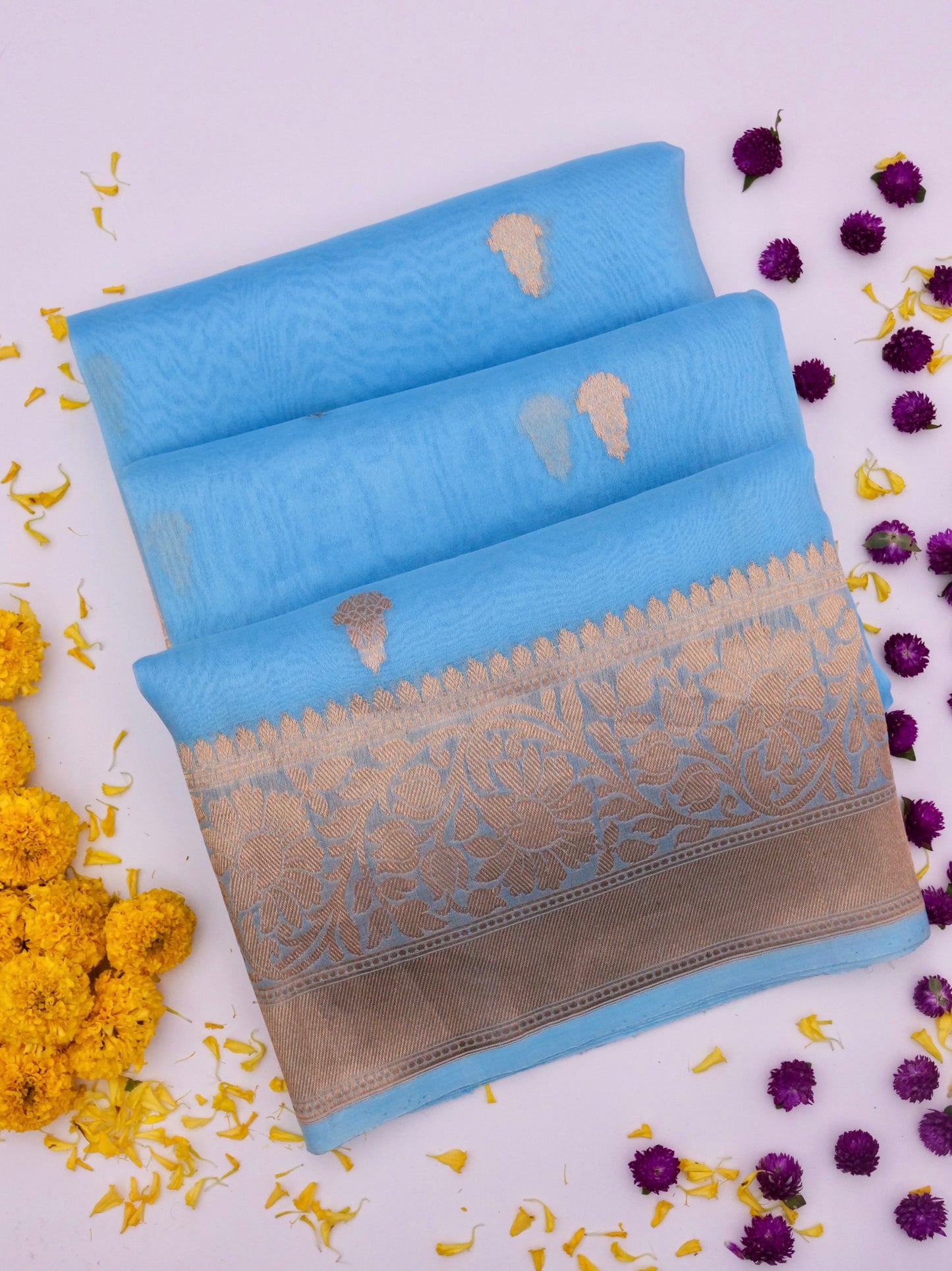 Handloom Banarasi Pure Kora Organza Saree with Kadhwa Buti Weaving By Kalakar