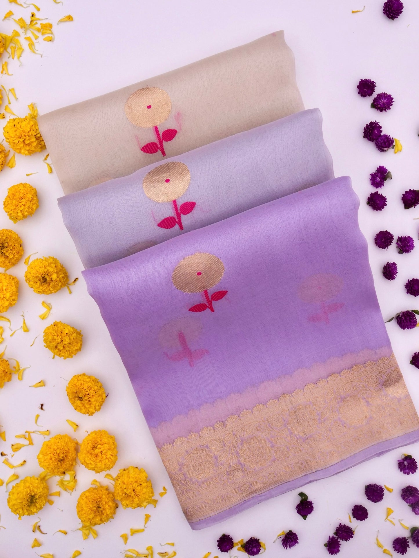 Banarasi Kora Organza Saree with Kadhwa Buti in Dual Ombre Shade By kalakari