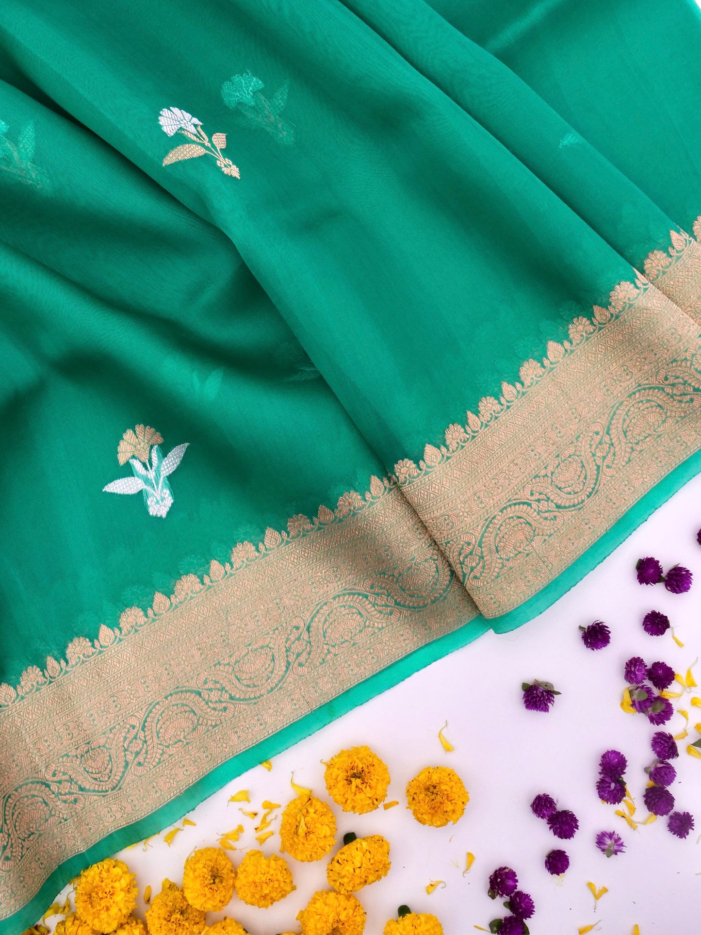 Banarasi Kora Organza Saree with Kadhwa Buti in Ombre Shades By Kalakari