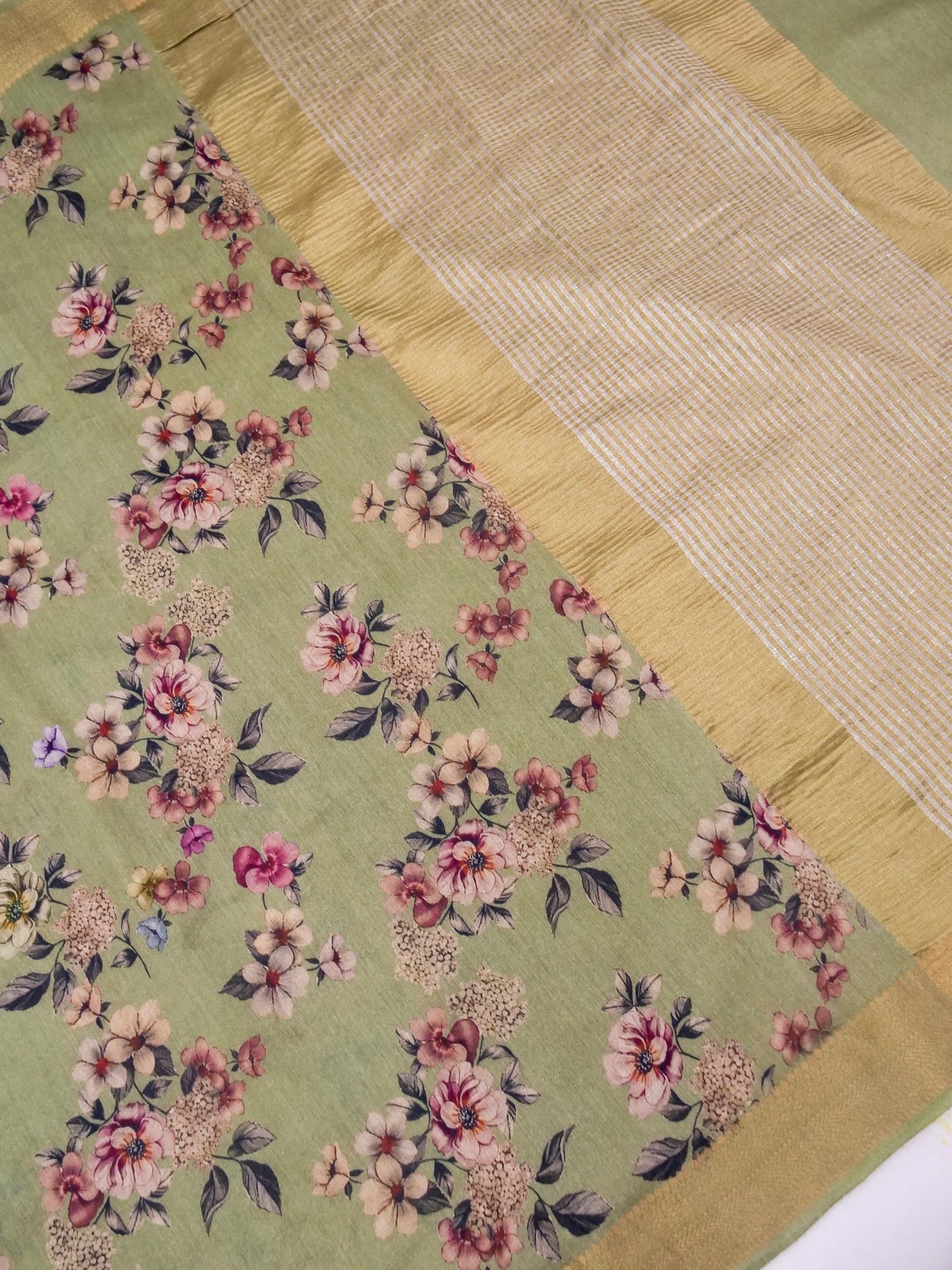 Pure Munga Silk Floral Print Saree with Zari Border