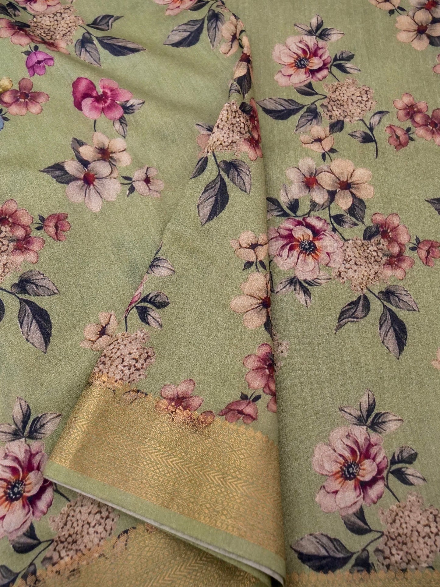 Pure Munga Silk Floral Print Saree with Zari Border