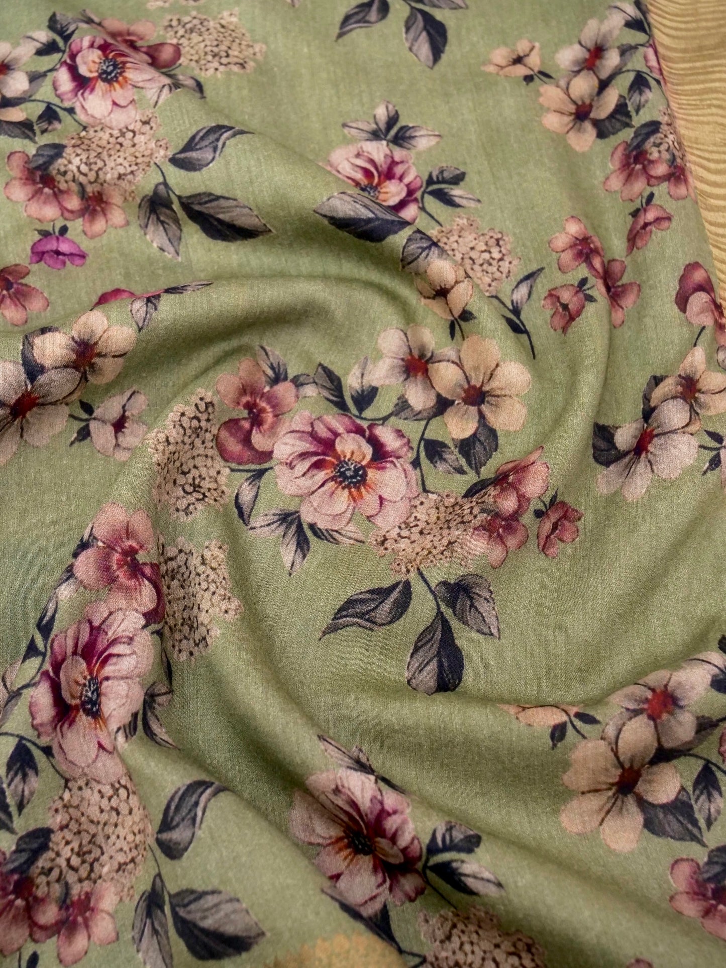 Pure Munga Silk Floral Print Saree with Zari Border