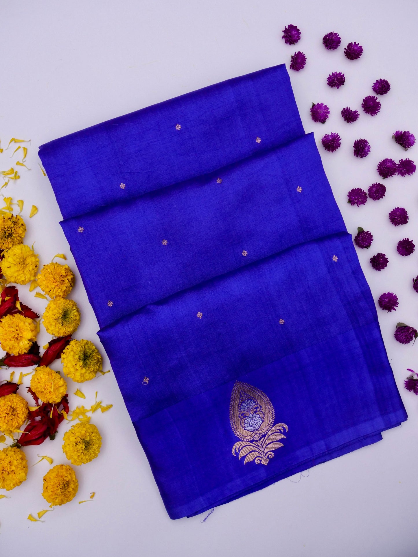Pure Blue Banarasi Mango Katan Silk Saree with Full Kadhwa Buti By Kalakari