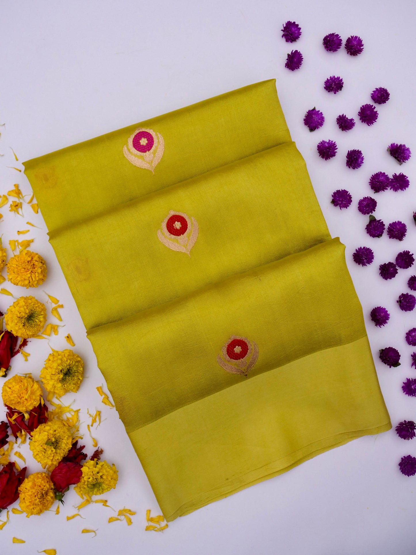 Pure Yellow Banarasi Mango Katan Silk Saree with Kadhwa Buti By Kalakari