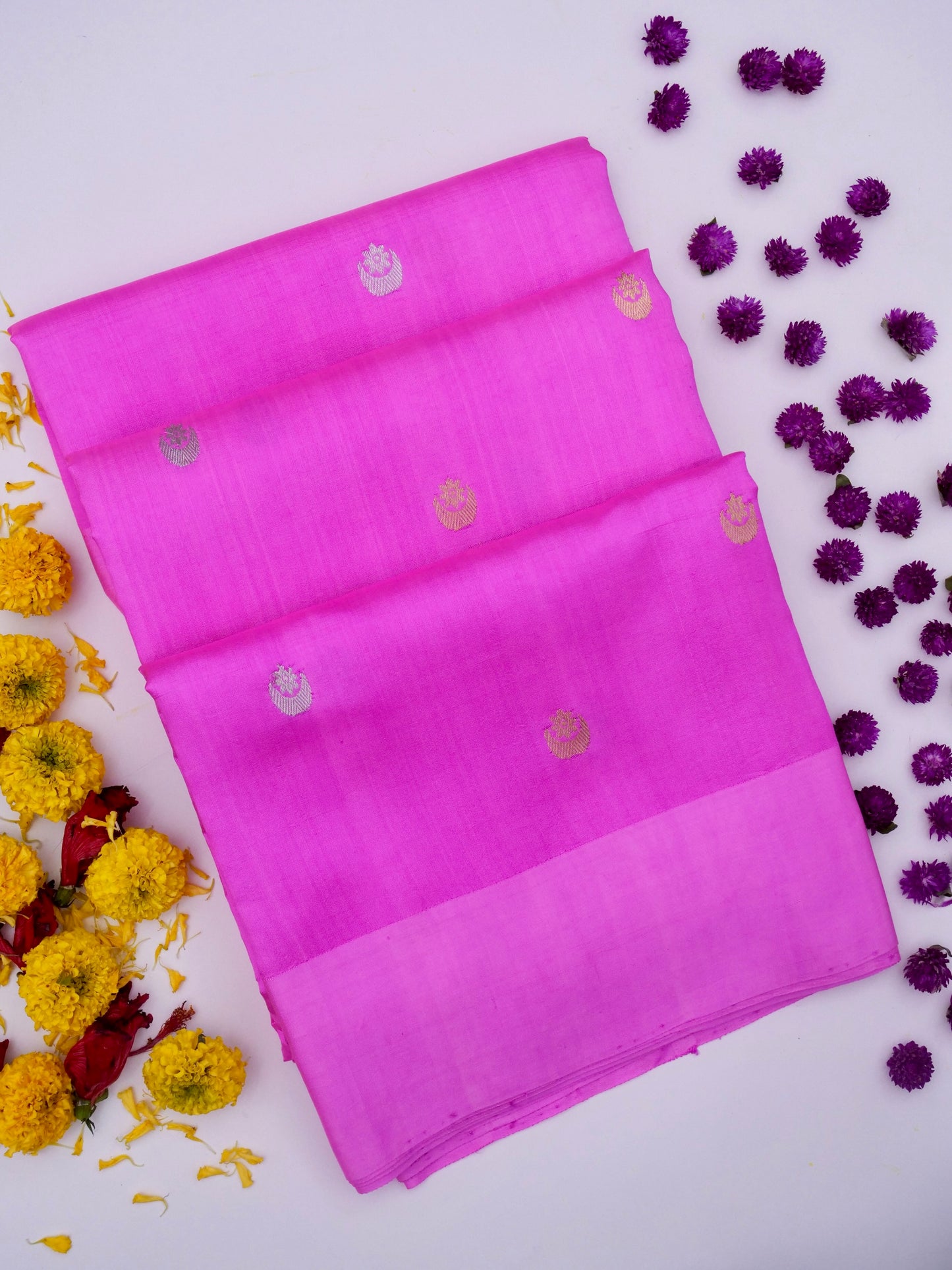 Pure Pink Banarasi Mango Katan Silk Saree in Kadhwa Buti By Kalakari