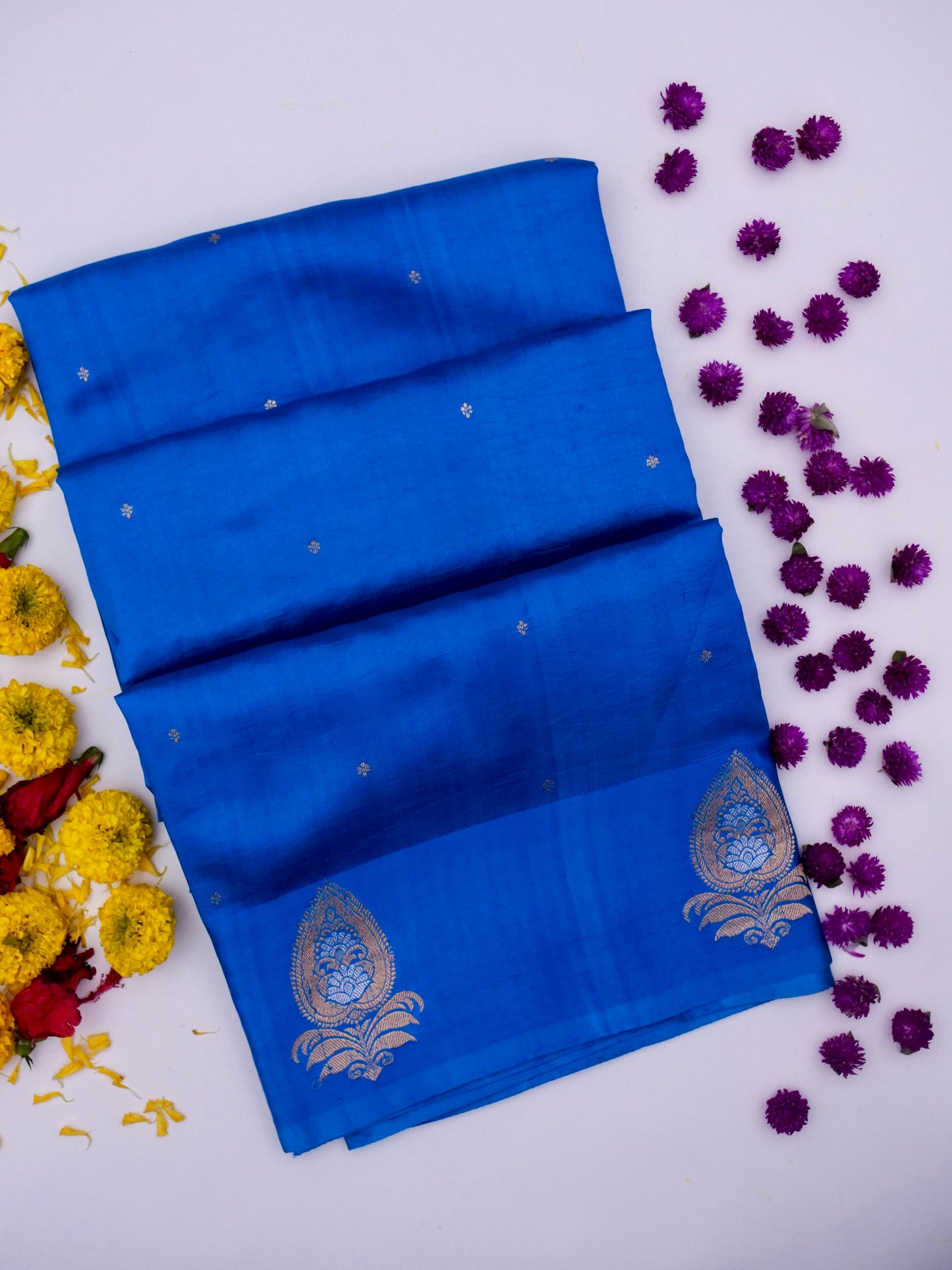 Pure Blue Banarasi Mango Katan Silk Saree with Kadhwa Buti By Kalakari