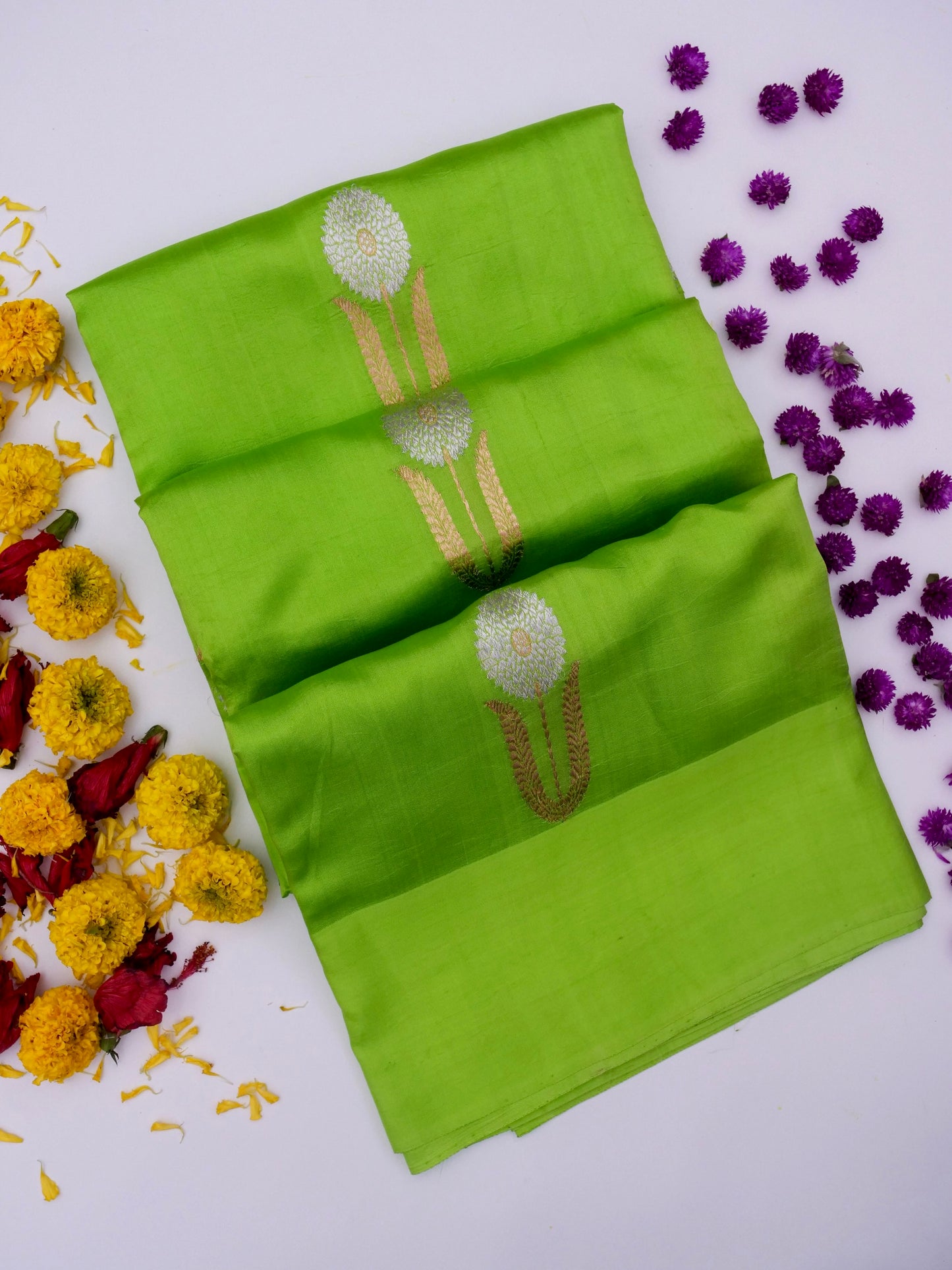 Pure Green Banarasi Mango Katan Silk Saree with Kadhwa Buti By Kalakari