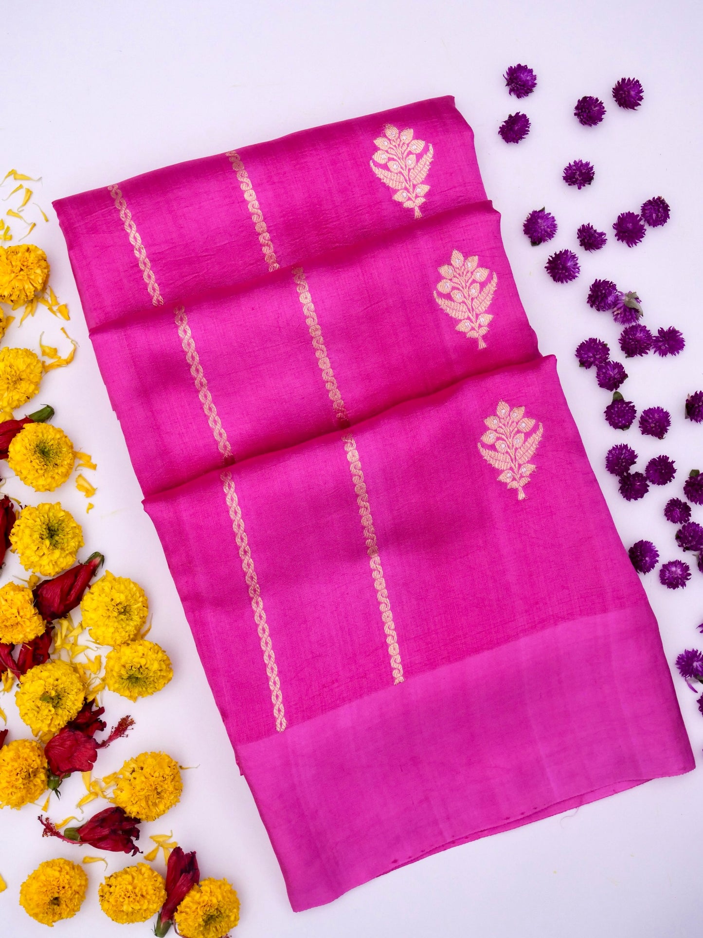 Pure Pink Banarasi R Mango Katan Silk Saree in Full Kadhwa Buti Work By Kalakari