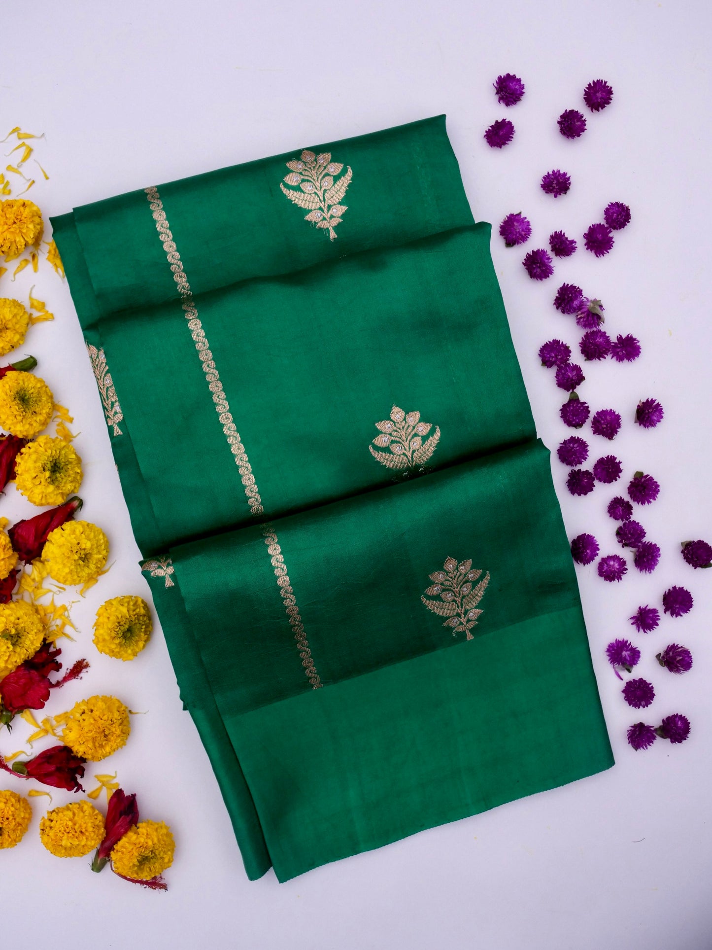 Pure Green Banarasi Mango Katan Silk Saree with Kadhwa Buti By Kalakari
