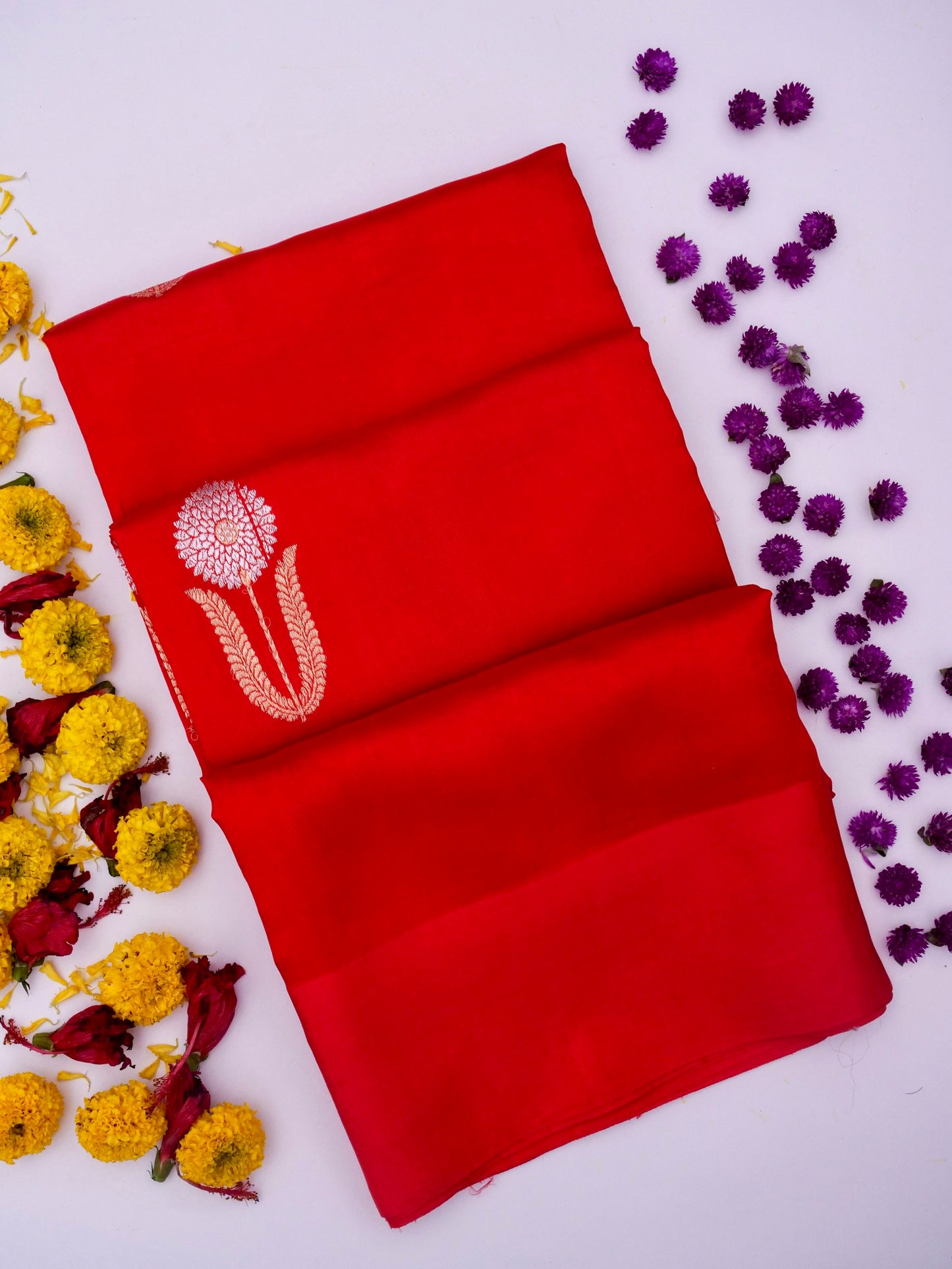 Pure Red Banarasi R Mango Katan Silk Saree With Kadhwa Buti Work