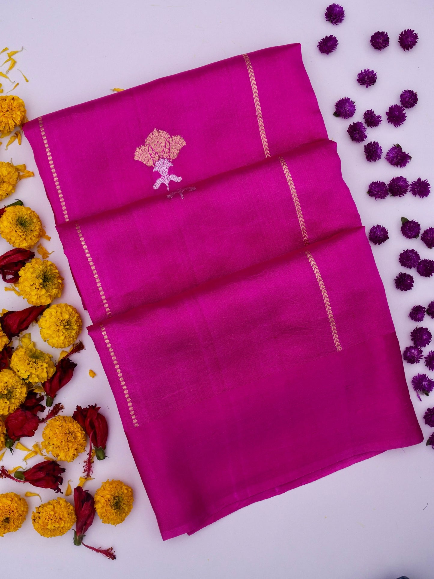 Pure Pink Banarasi Mango Katan Silk Saree with Kadhwa Buti Work By Kalakari