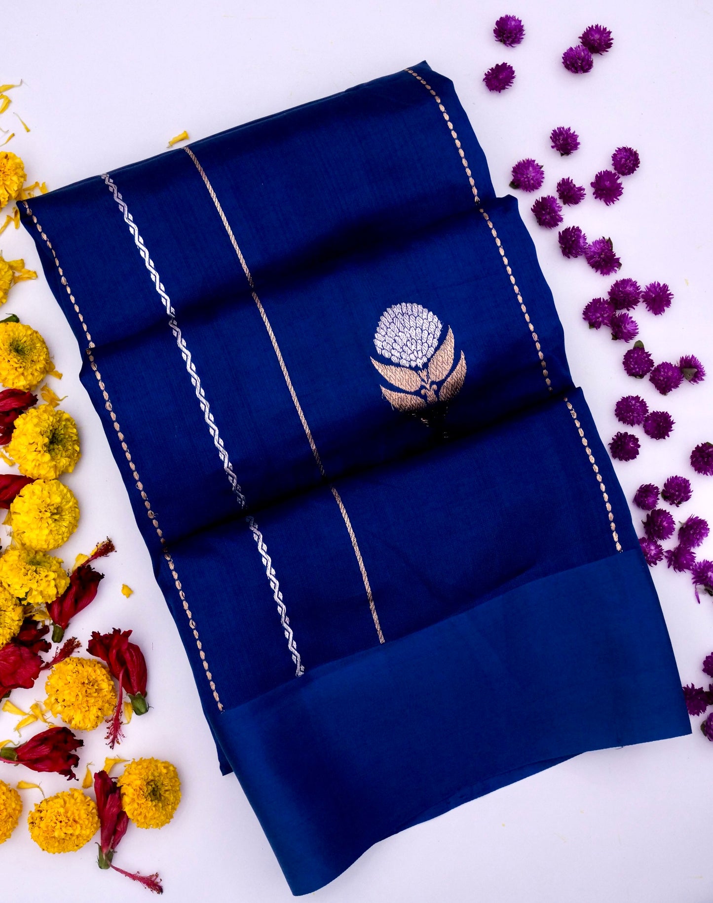 Pure Blue Banarasi Mango Katan Silk Saree with Kadhwa Buti By Kalakari
