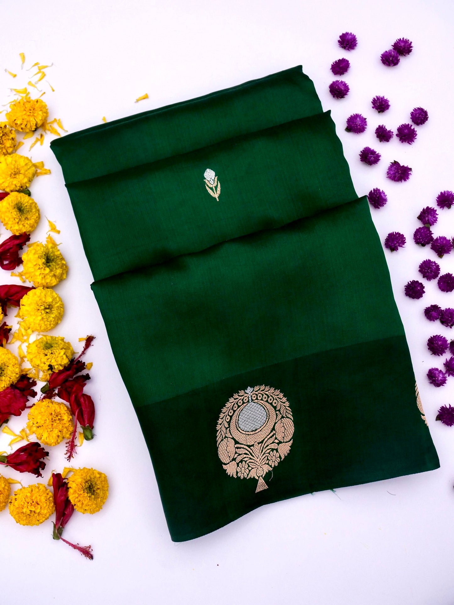 Pure Green Banarasi Mango Katan Silk Saree with Kadhwa Buti By Kalakari