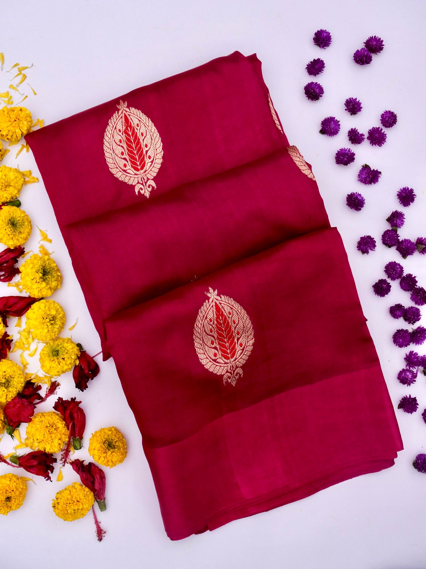 Pure Maroon Banarasi Mango Katan Silk Saree with Kadhwa Buti By Kalakari