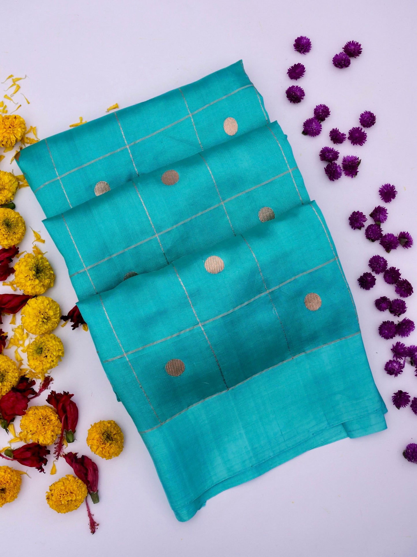 Pure Sky Blue Banarasi Mango Katan Silk Saree with Kadhwa Buti By Kalakari