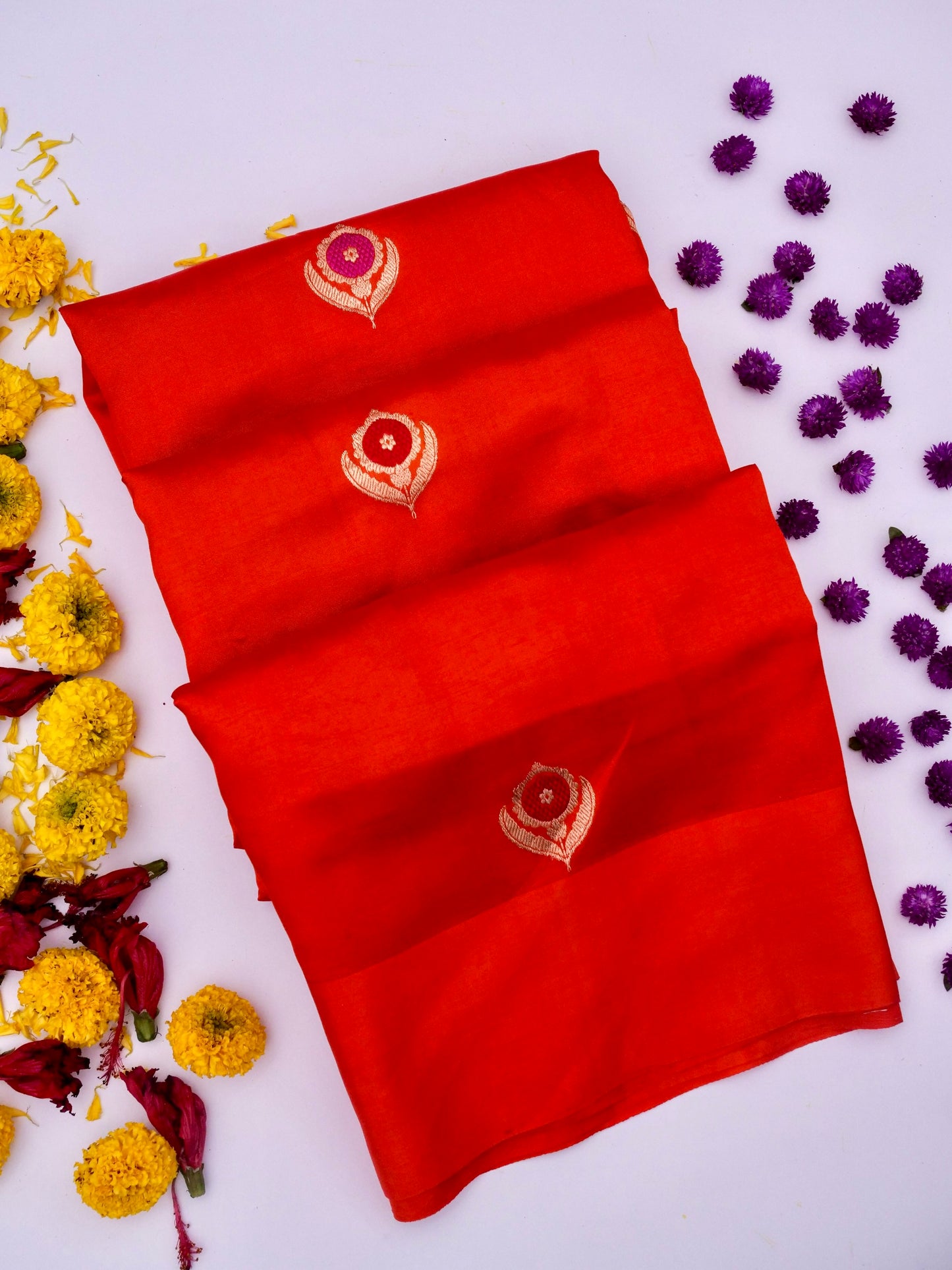 Pure Red Banarasi R Mango Katan Silk Saree By Kalakari