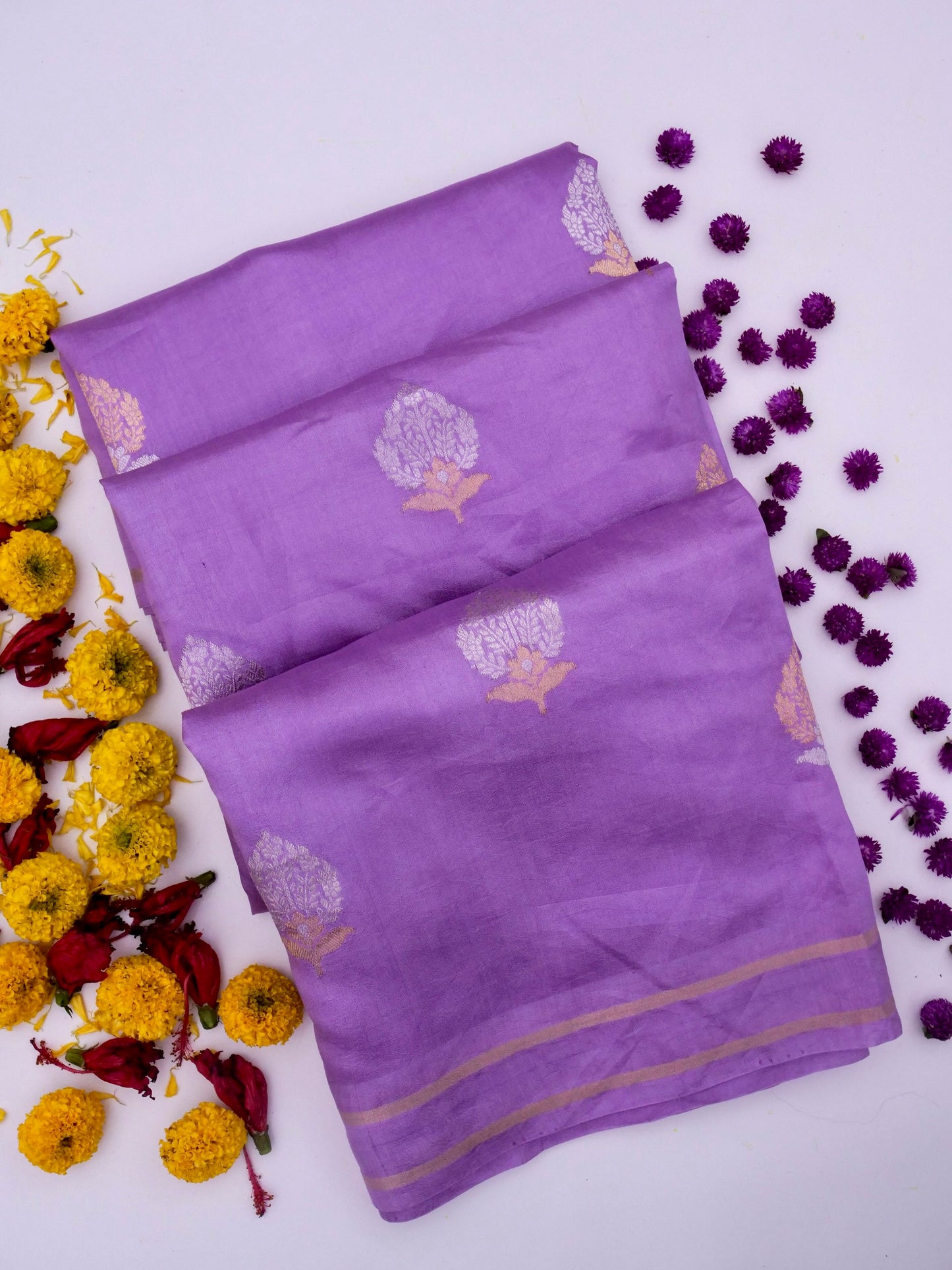 Pure Purple Banarasi Mango Katan Silk Saree With Kadhwa Buti Work By Kalakari