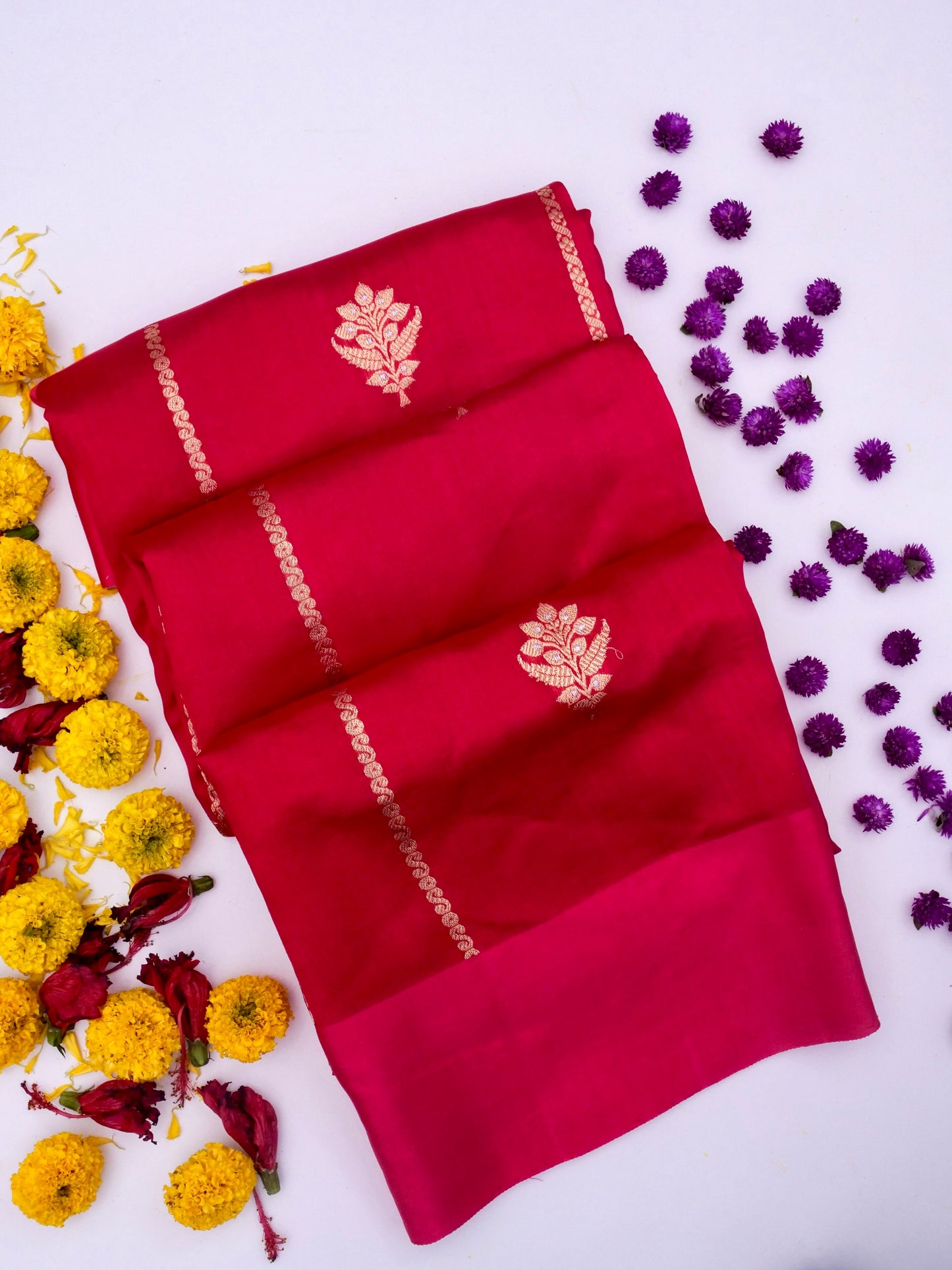 Pure Red Banarasi R Mango Katan Silk Saree | Full Kadhwa Buti Work By Kalakari