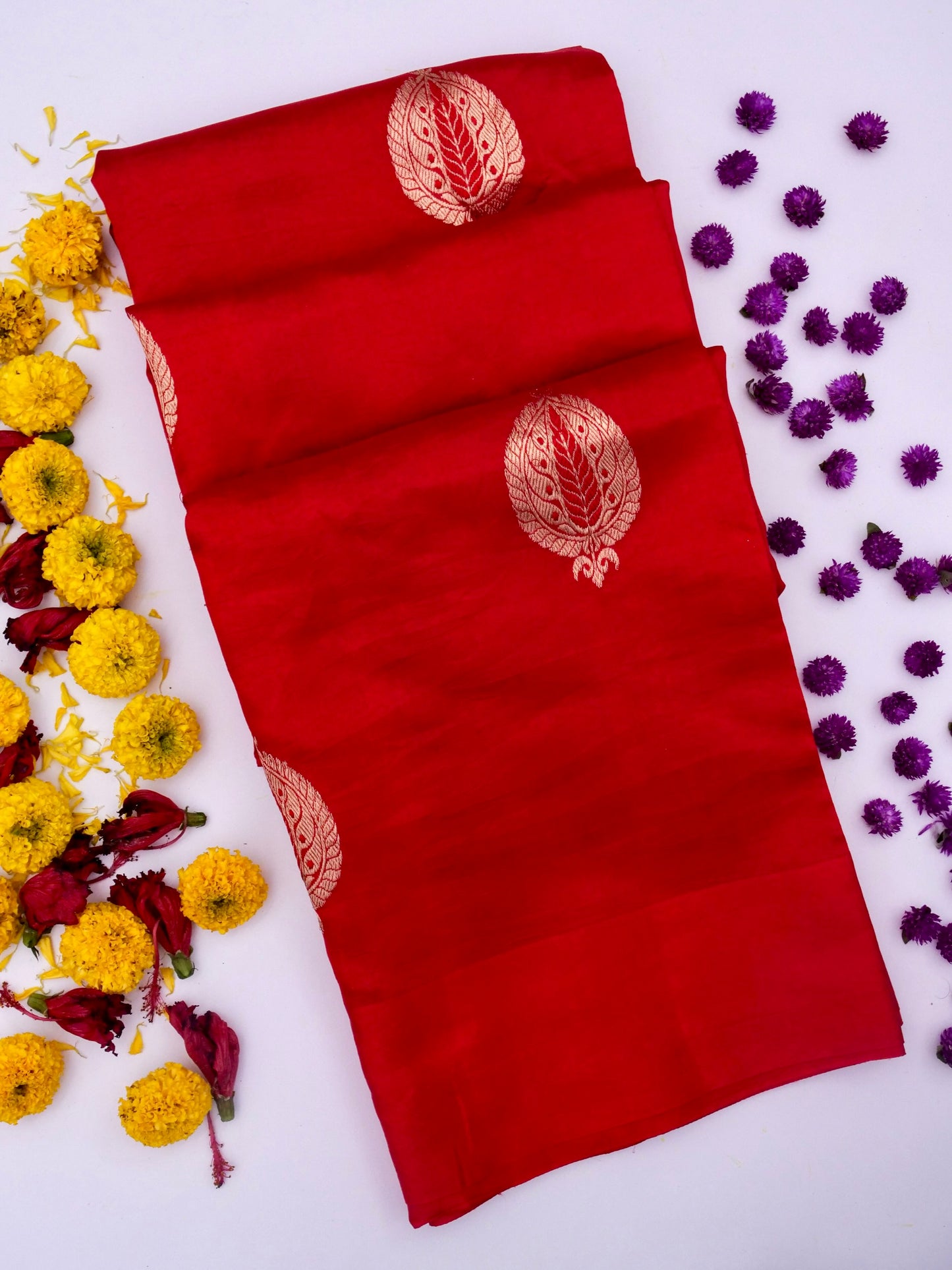 Pure Red Banarasi R Mango Katan Silk Saree | Full Kadhwa Buti Work By Kalakari