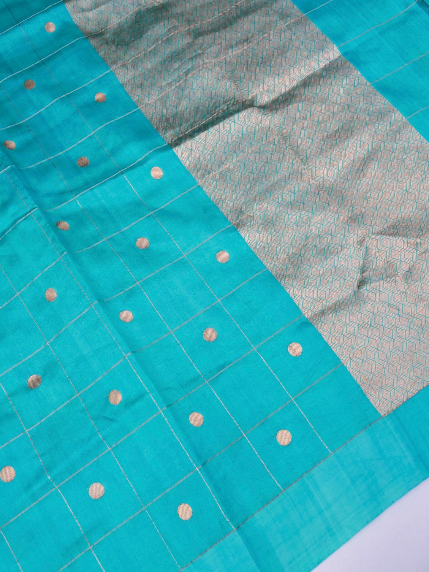 Pure Sky Blue Banarasi Mango Katan Silk Saree with Kadhwa Buti