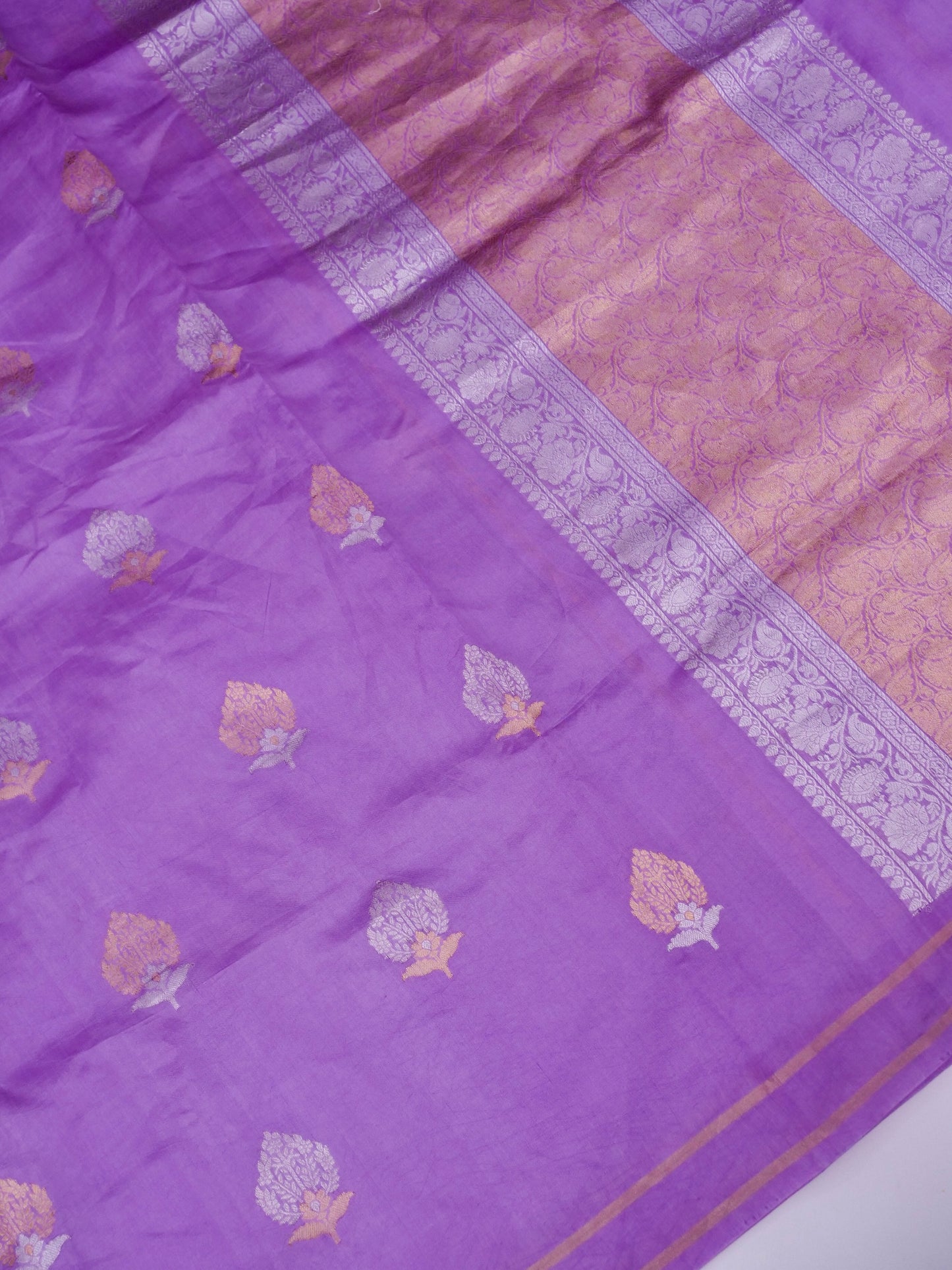 Pure Purple Banarasi Mango Katan Silk Saree With Kadhwa Buti Work
