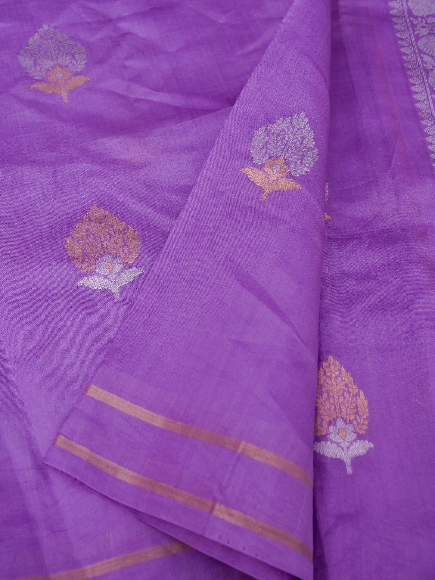 Pure Purple Banarasi Mango Katan Silk Saree With Kadhwa Buti Work