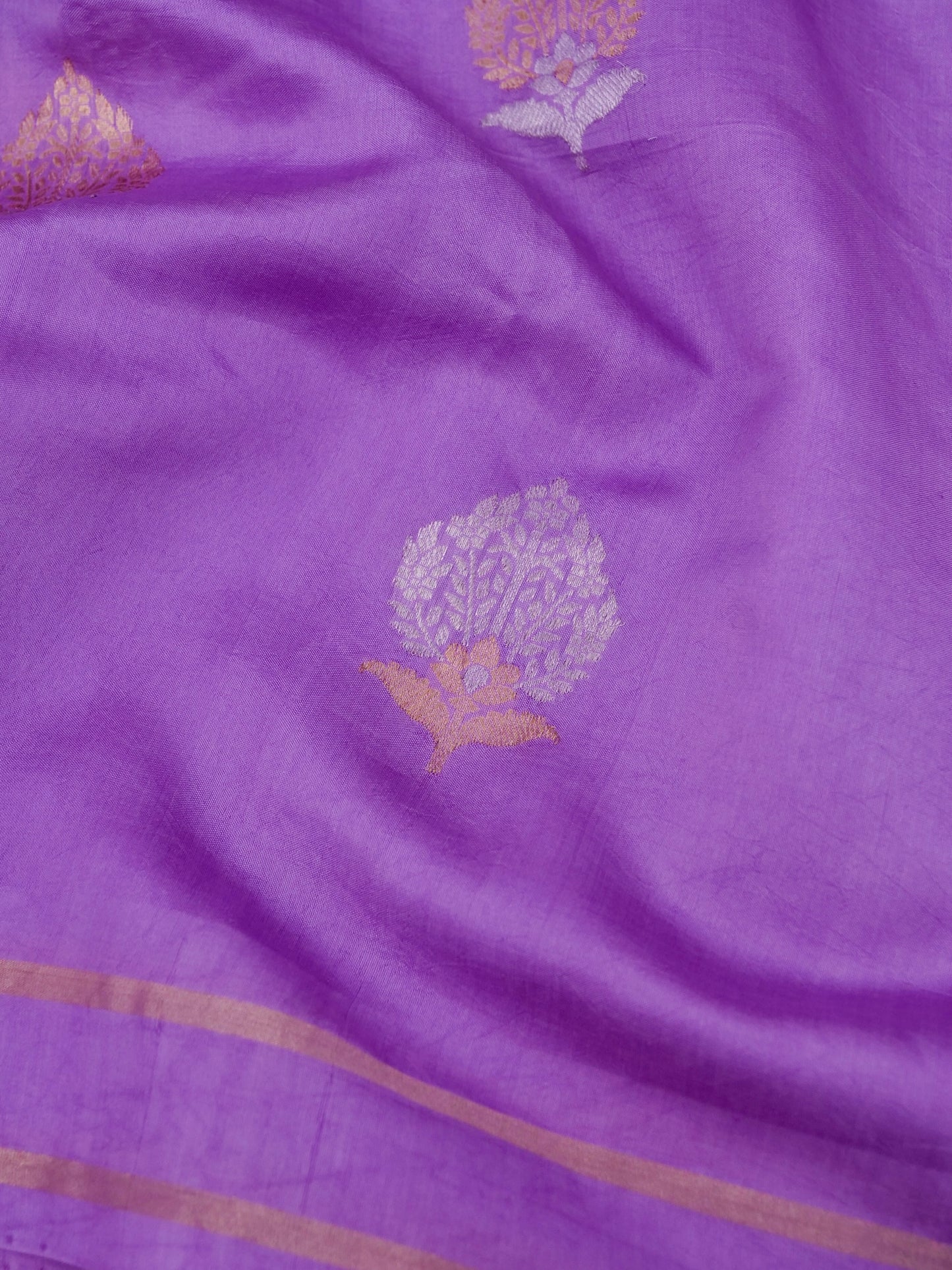 Pure Purple Banarasi Mango Katan Silk Saree With Kadhwa Buti Work